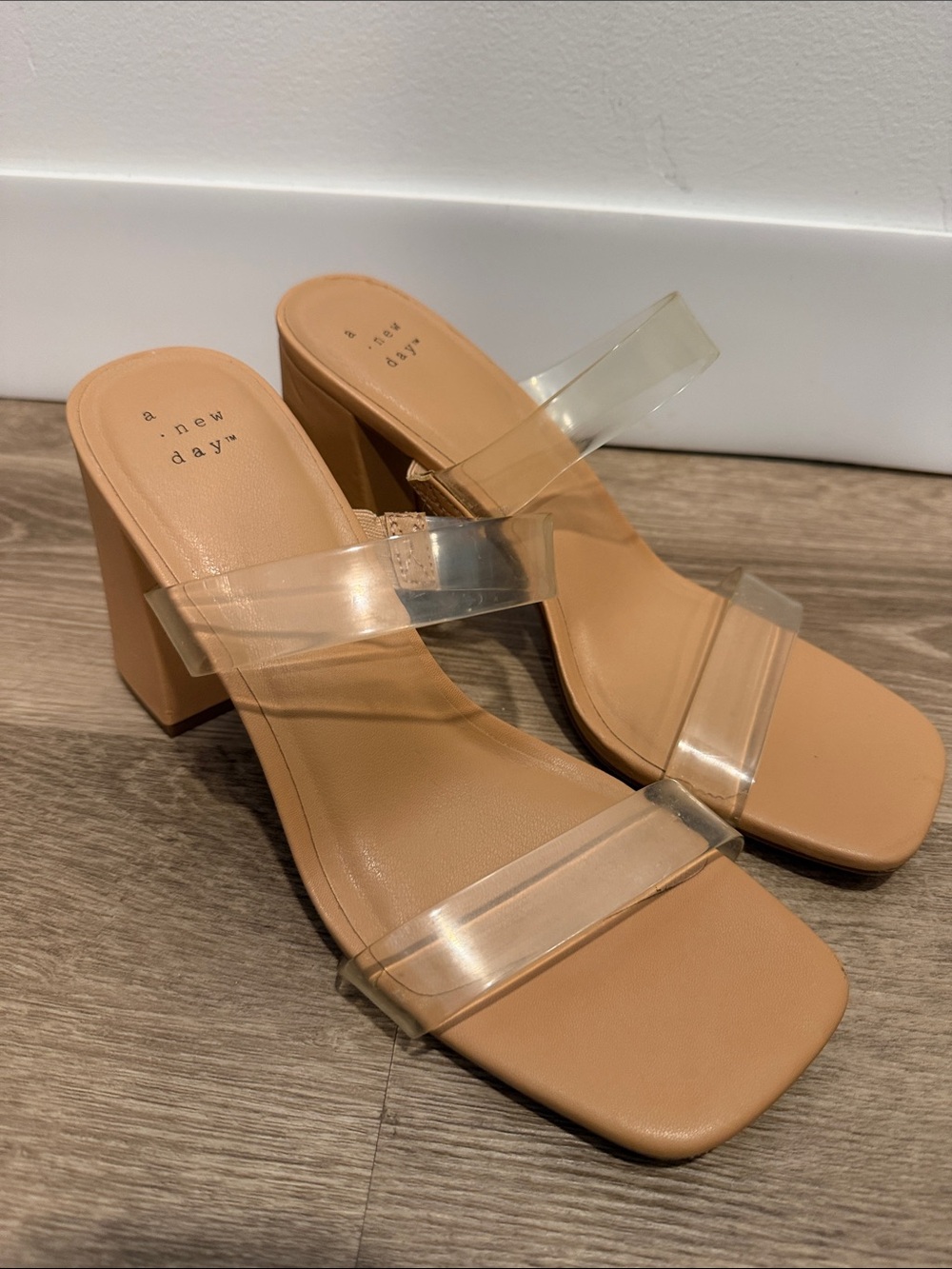 A New Day Nude Clear Strap Block Heel Sandals